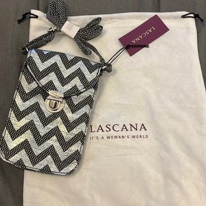 ▪️NWT Lascana Mini Crossbody Bag, Black & Silver Chevron▪️
